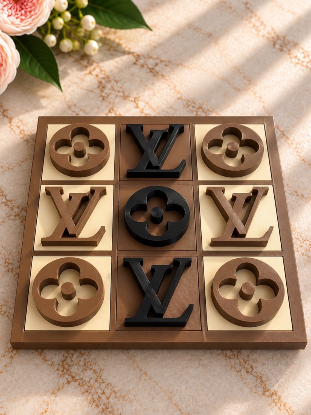 Handcrafted LV Tic Tac Toe Game 3D Printed Brown Tan & Black - Picture 6 of 7